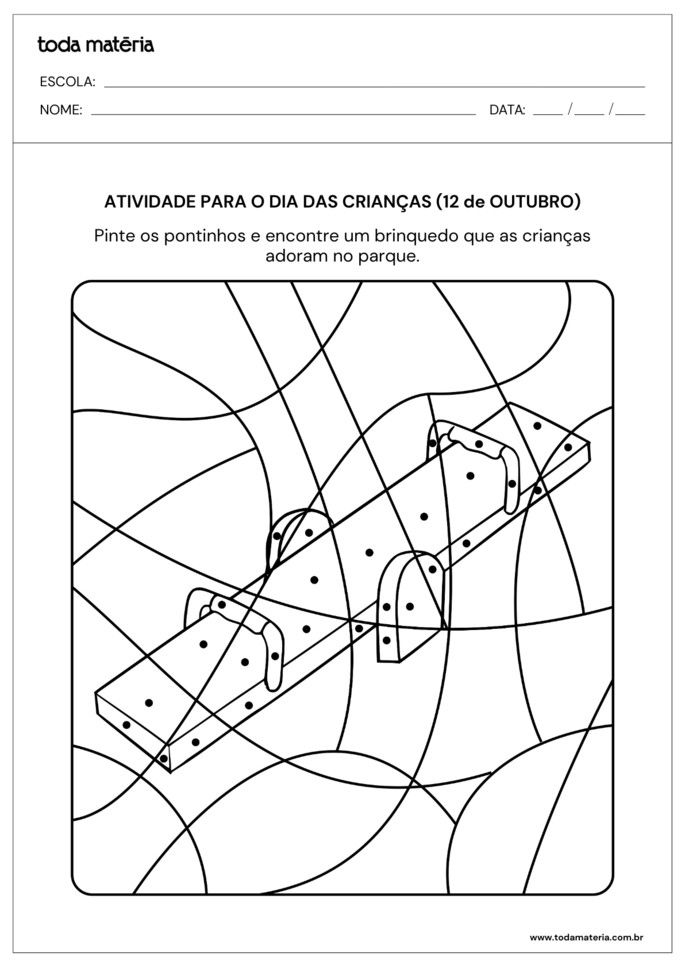 atividade do dia das crianças de pintar os pontos para descobrir imagem