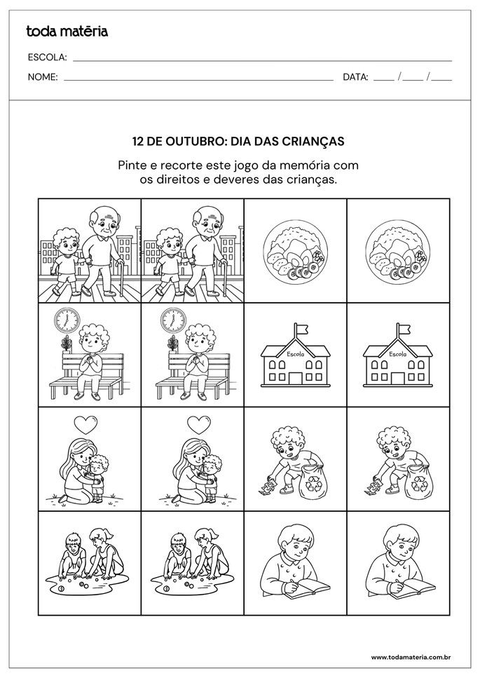 atividade do jogo da memória com direitos e deveres das crianças