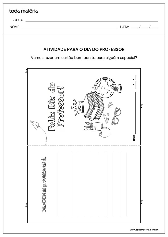 atividade para pintar cartão e escrever mensagem para o Dia do Professor