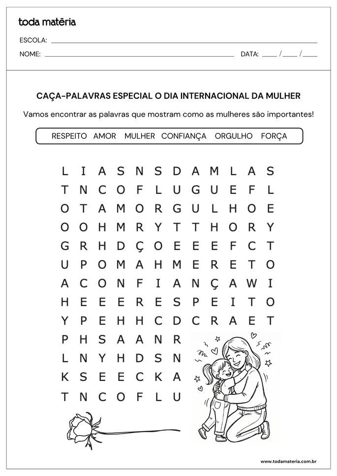 ca&ccedil;a-palavras para o dia da mulher