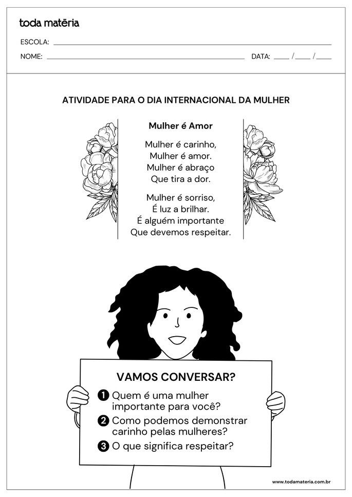 Atividade para o dia da mulher com poema