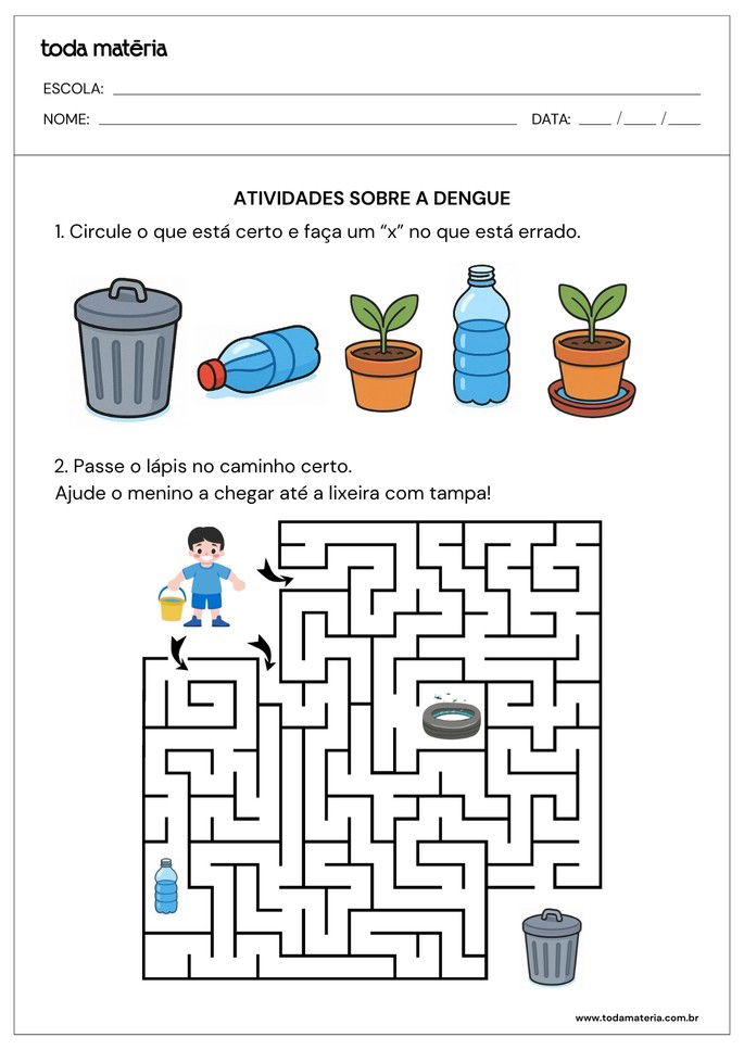 atividades-sobre-a-dengue-identifique e labirinto