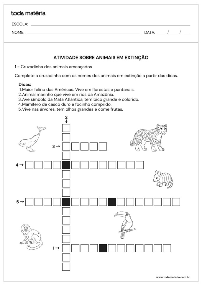 cruzadinha sobre animais em extinção para 4º e 5º anos