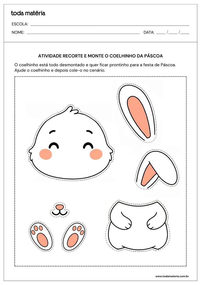 Atividade de recortar e montar coelhinho da P&aacute;scoa para educa&ccedil;&atilde;o infantil