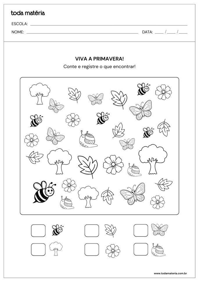 atividade de contar e registrar elementos da primavera para educação infantil