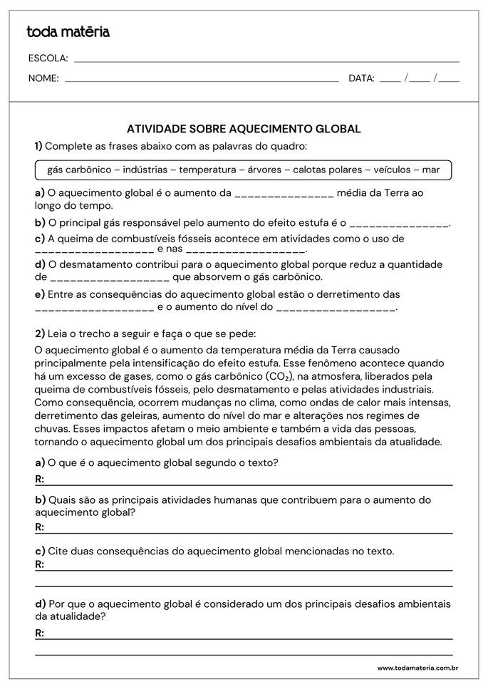 Folha de atividade 1 - Aquecimento Global