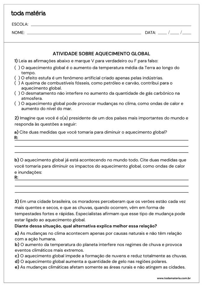 Folha de atividade 2 - Aquecimento Global