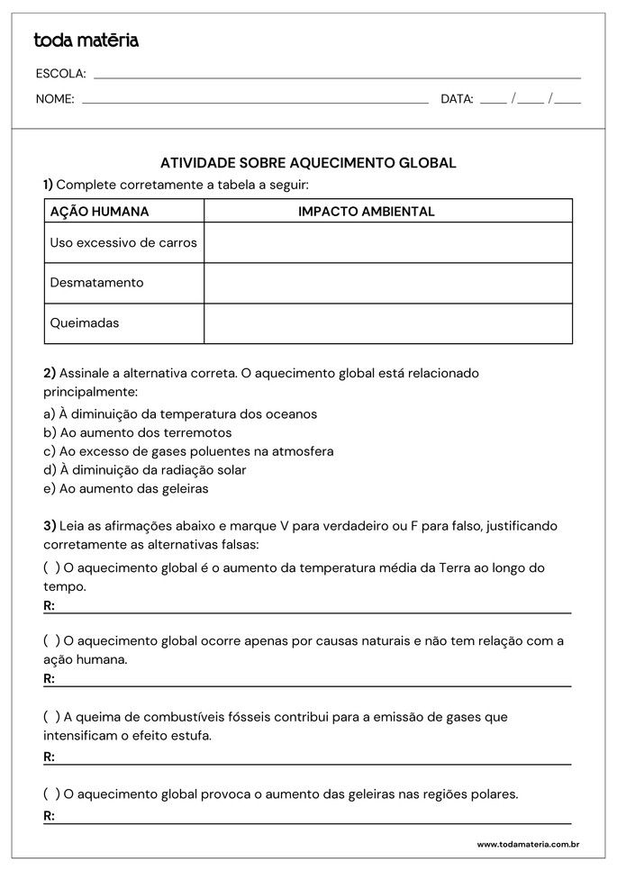 Folha de atividade 4 - Aquecimento global