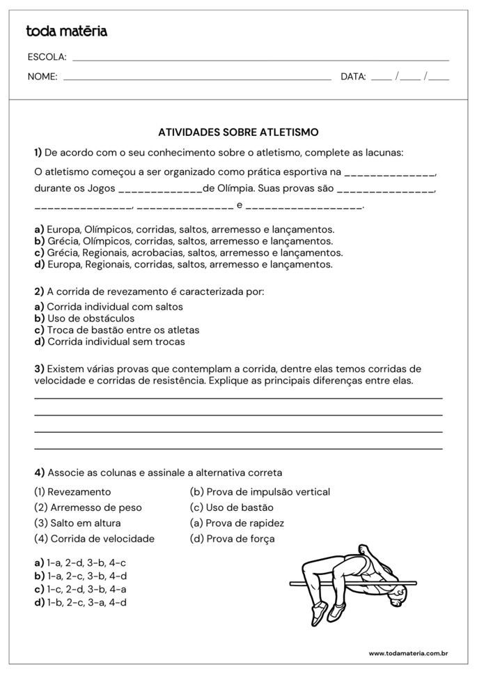 Atividades sobre atletismo