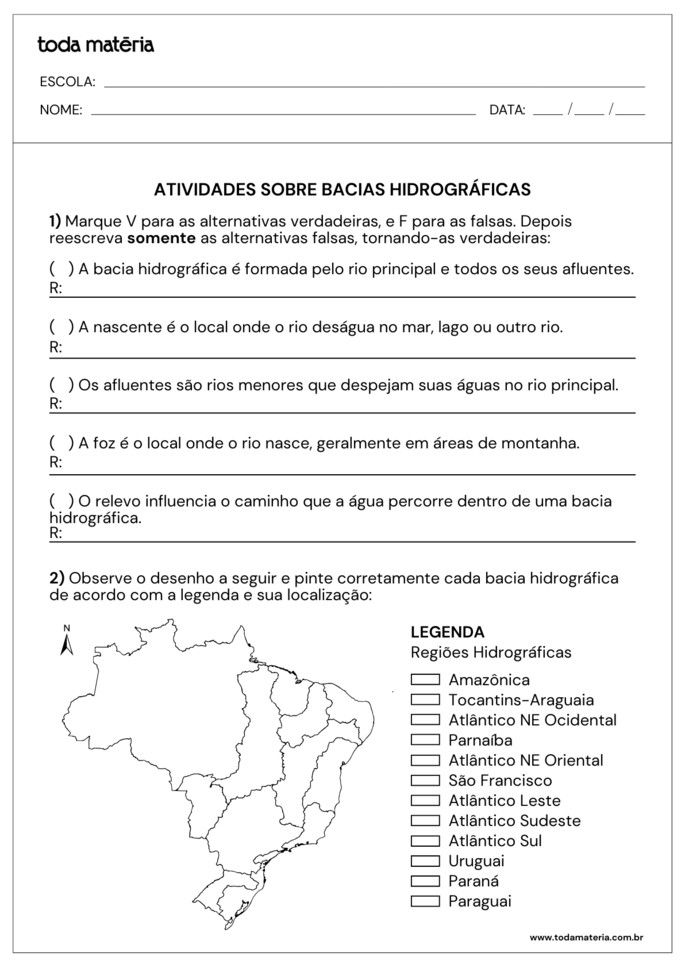 Folha de atividade 3 - Bacias Hidrogr&aacute;ficas