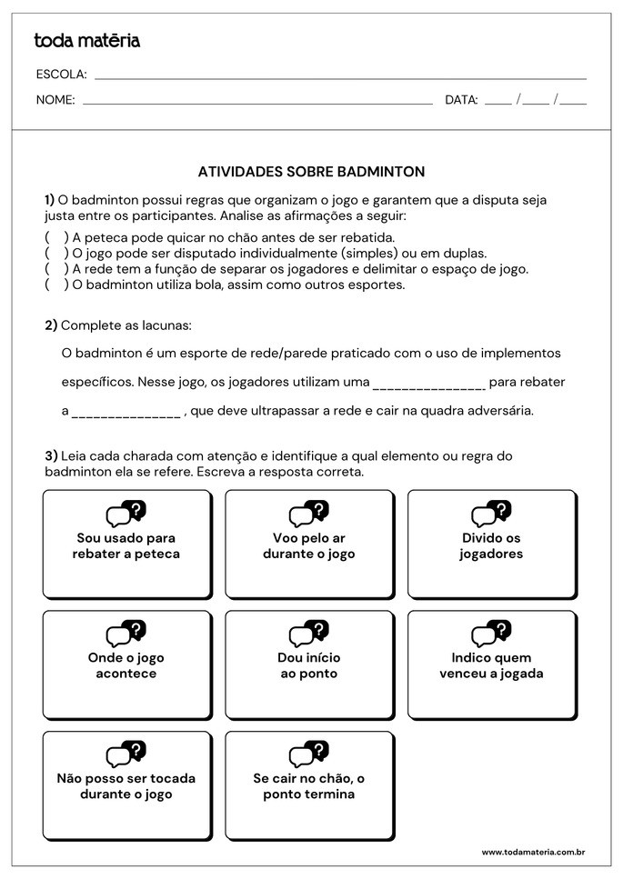 Atividade 1 sobre regras do badminton