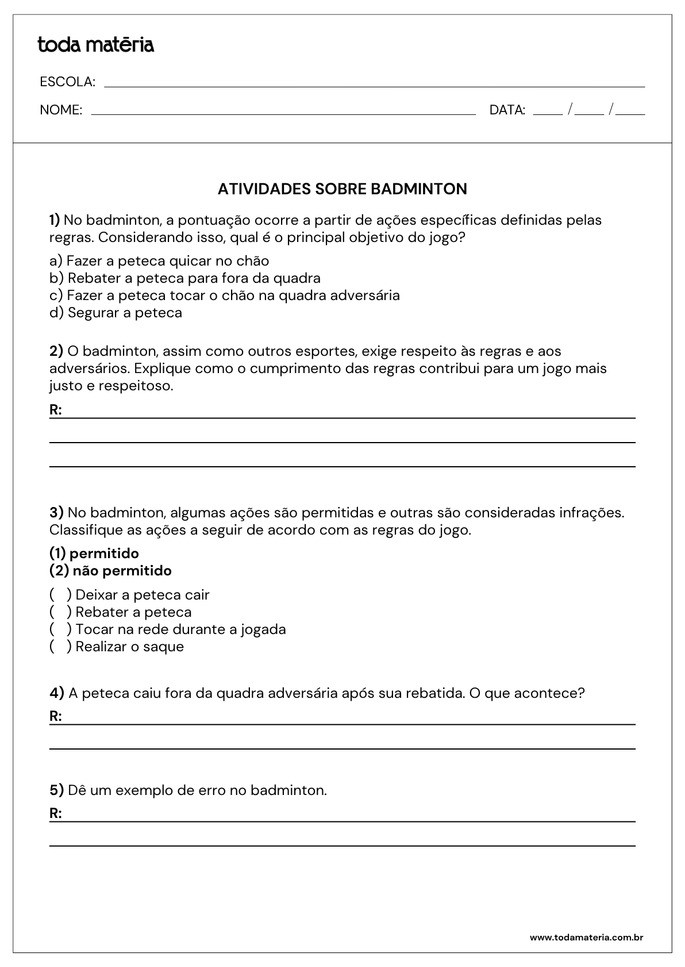 Atividade 3 sobre regras do badminton