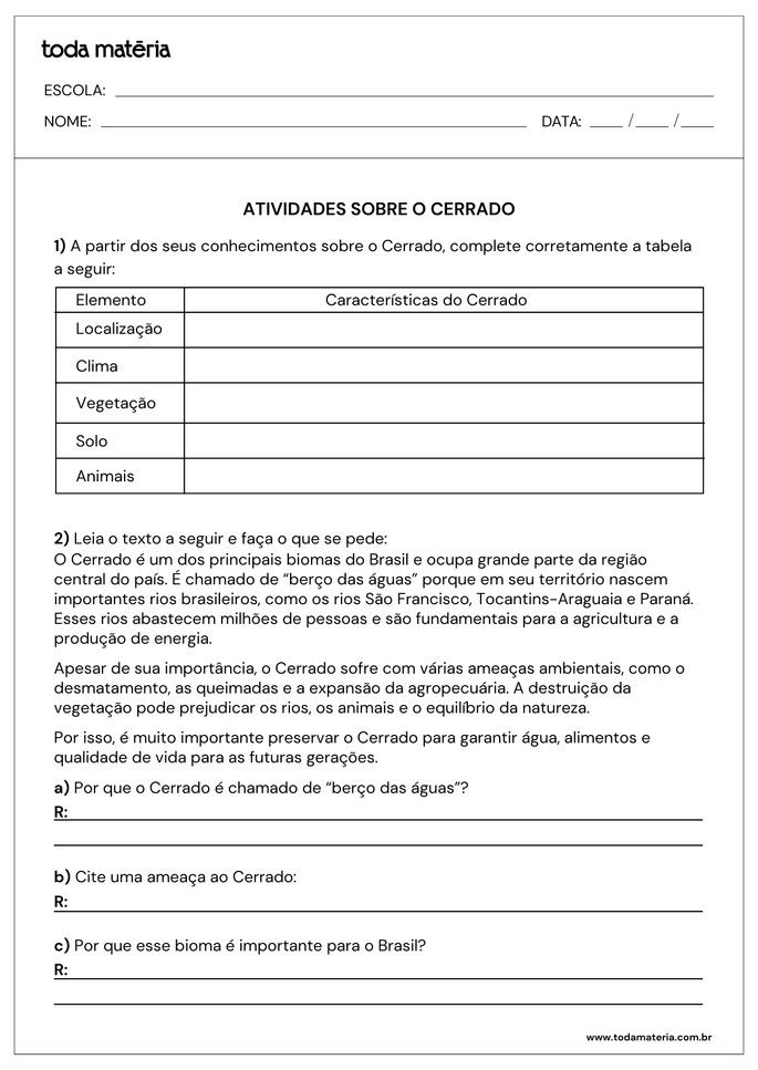 Folha de atividade 1 - Cerrado