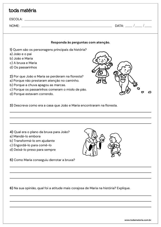 Atividades de interpreta&ccedil;&atilde;o de contos para o 5&ordm; ano (para imprimir).