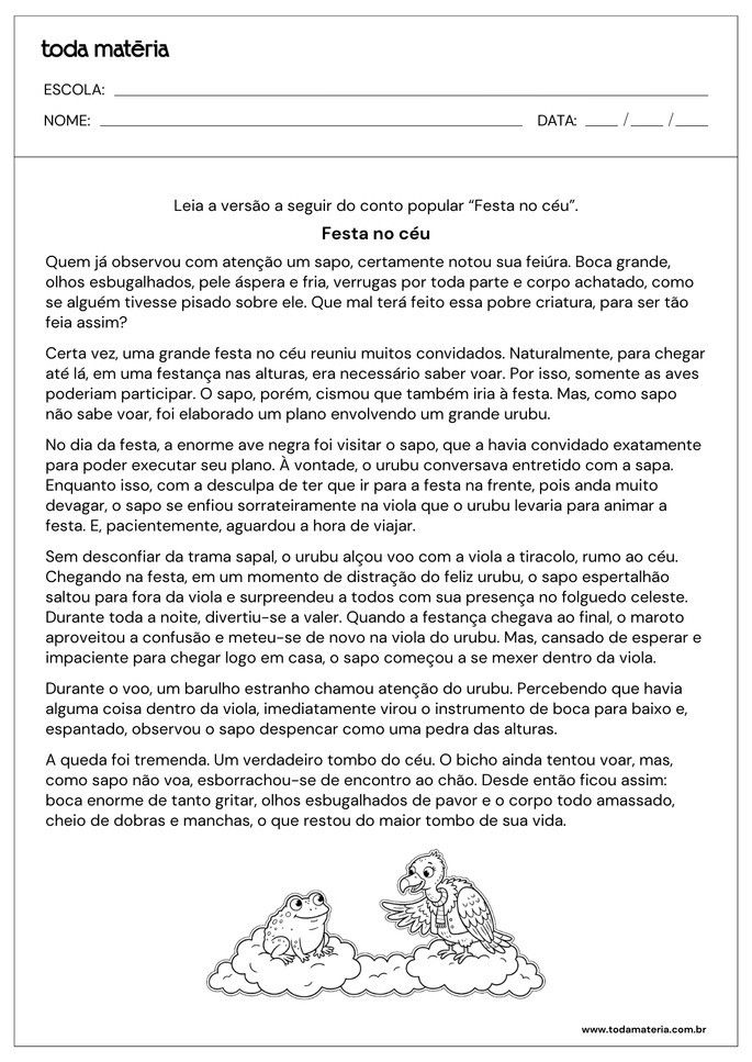 Atividades de interpreta&ccedil;&atilde;o de contos para o 5&ordm; ano (para imprimir).