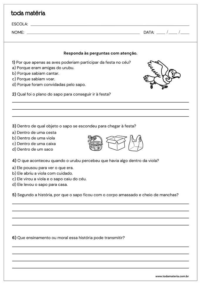 Atividades de interpreta&ccedil;&atilde;o de contos para o 5&ordm; ano (para imprimir).