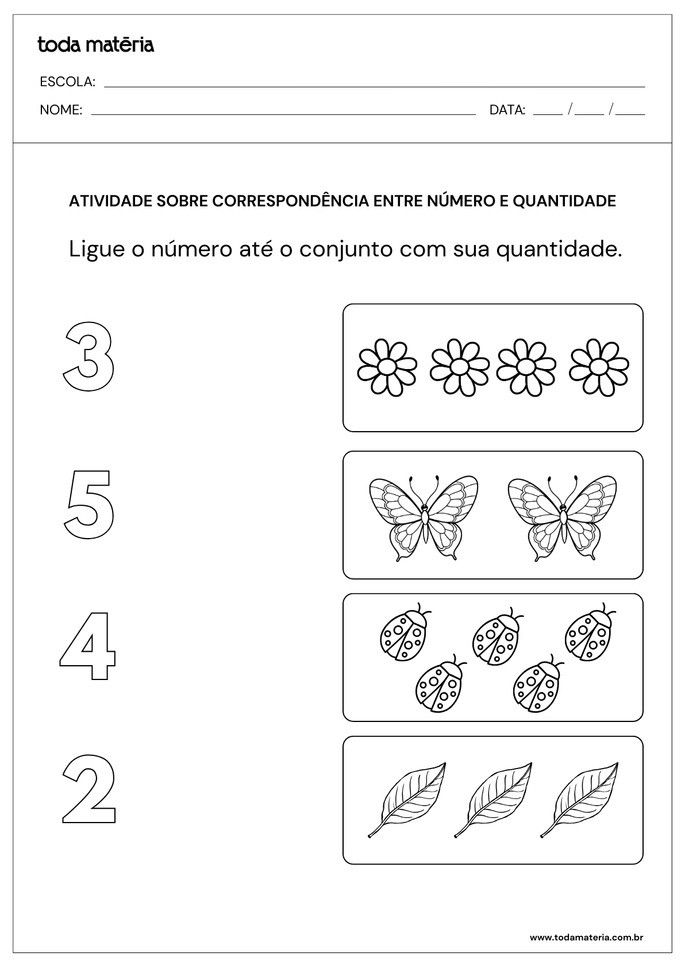 Atividades sobre correspond&ecirc;ncia n&uacute;mero e quantidade