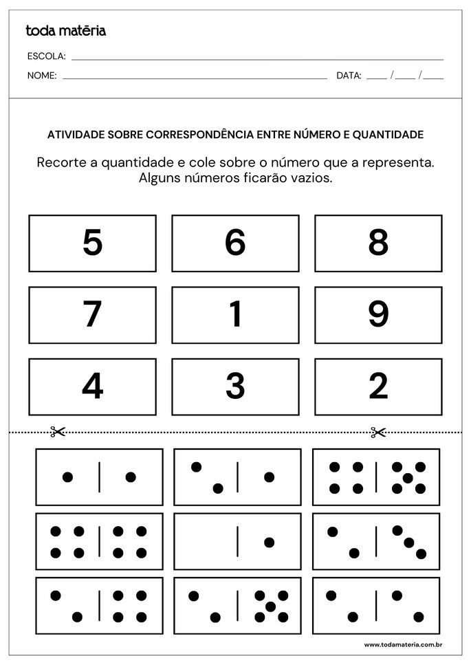 Atividades sobre correspond&ecirc;ncia n&uacute;mero e quantidade