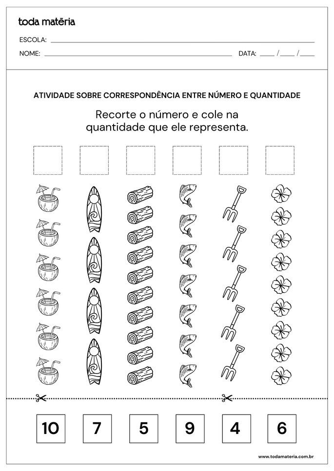 Atividades sobre correspond&ecirc;ncia n&uacute;mero e quantidade