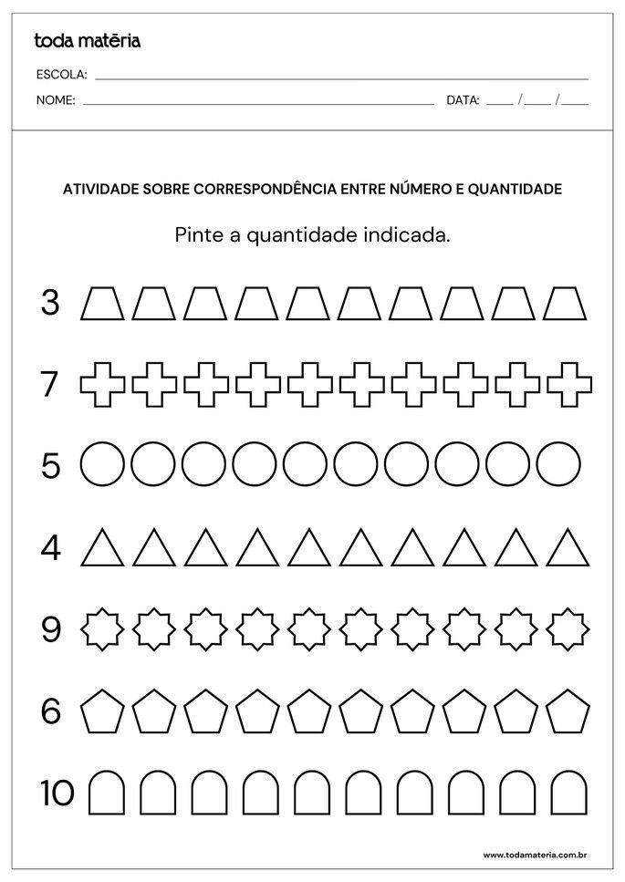 Atividades sobre correspond&ecirc;ncia n&uacute;mero e quantidade