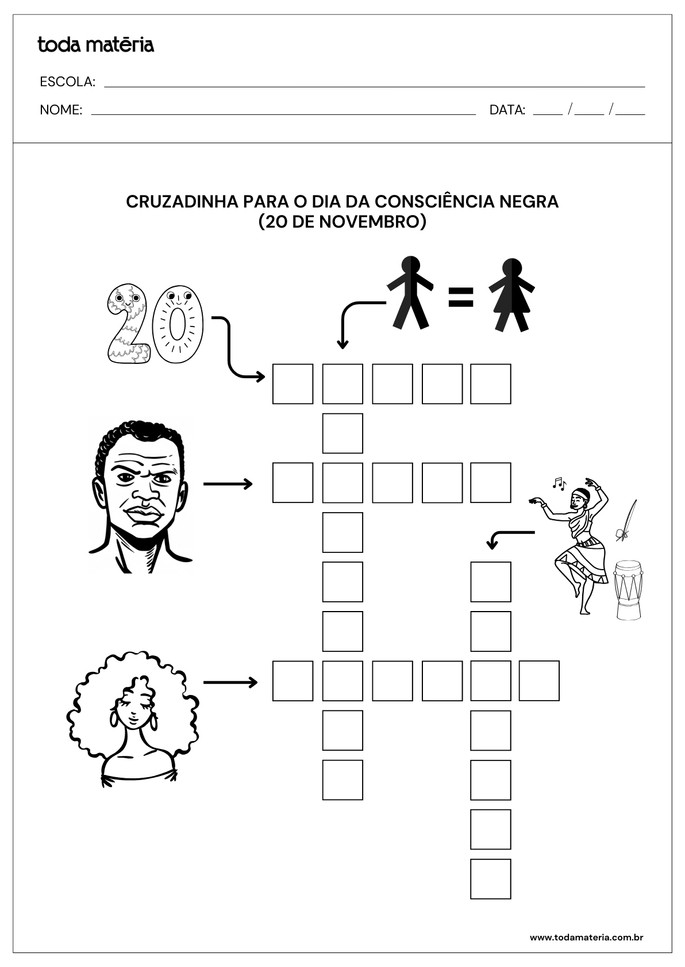 cruzadinha para crianças sobre o dia da consciência negra