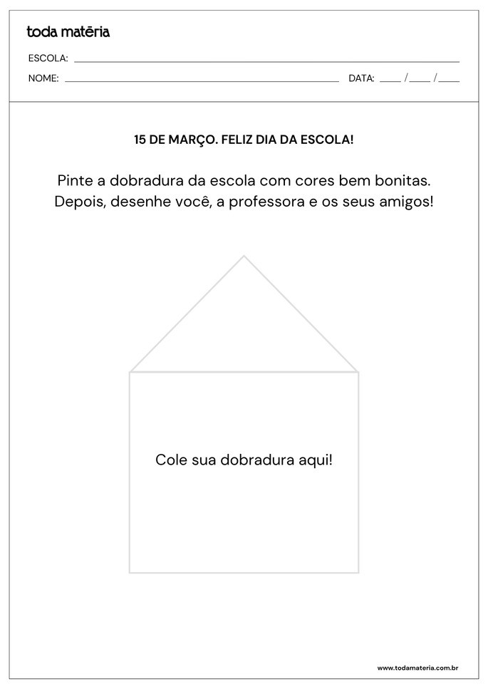 Atividade de pintura e desenho em dobradura para o Dia da Escola