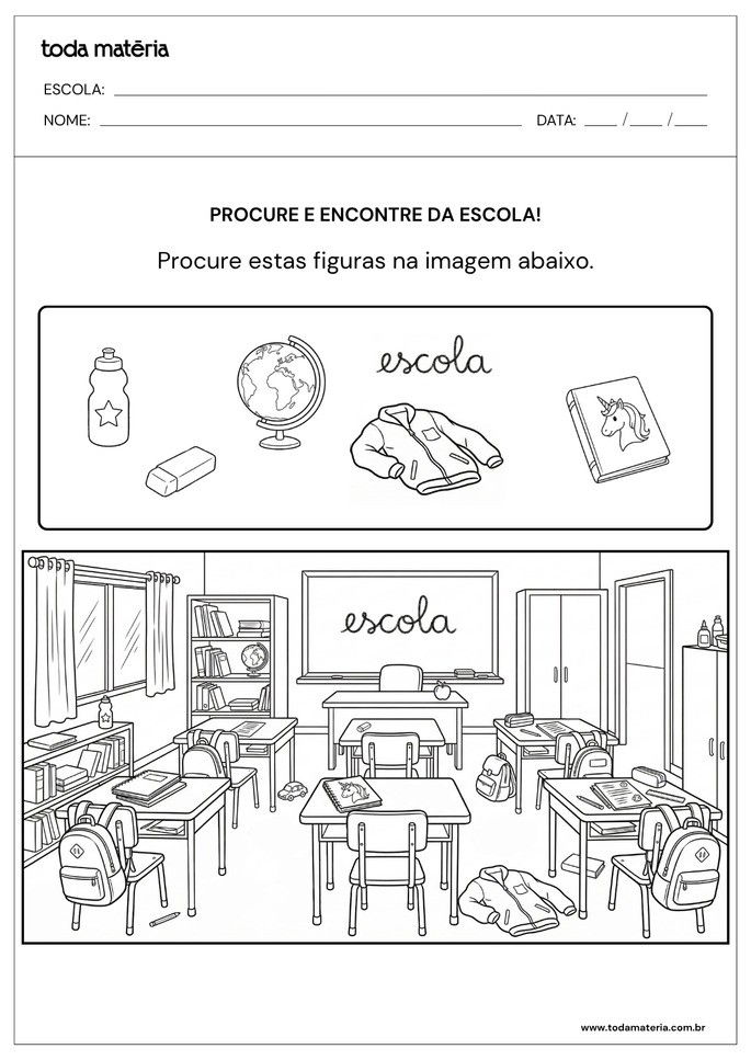 Atividade de procure e encontre para o Dia da Escola