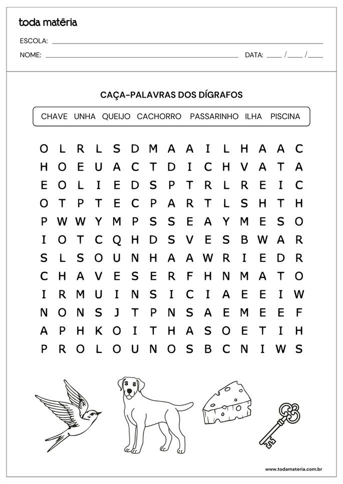 ca&ccedil;a-palavras com d&iacute;grafos