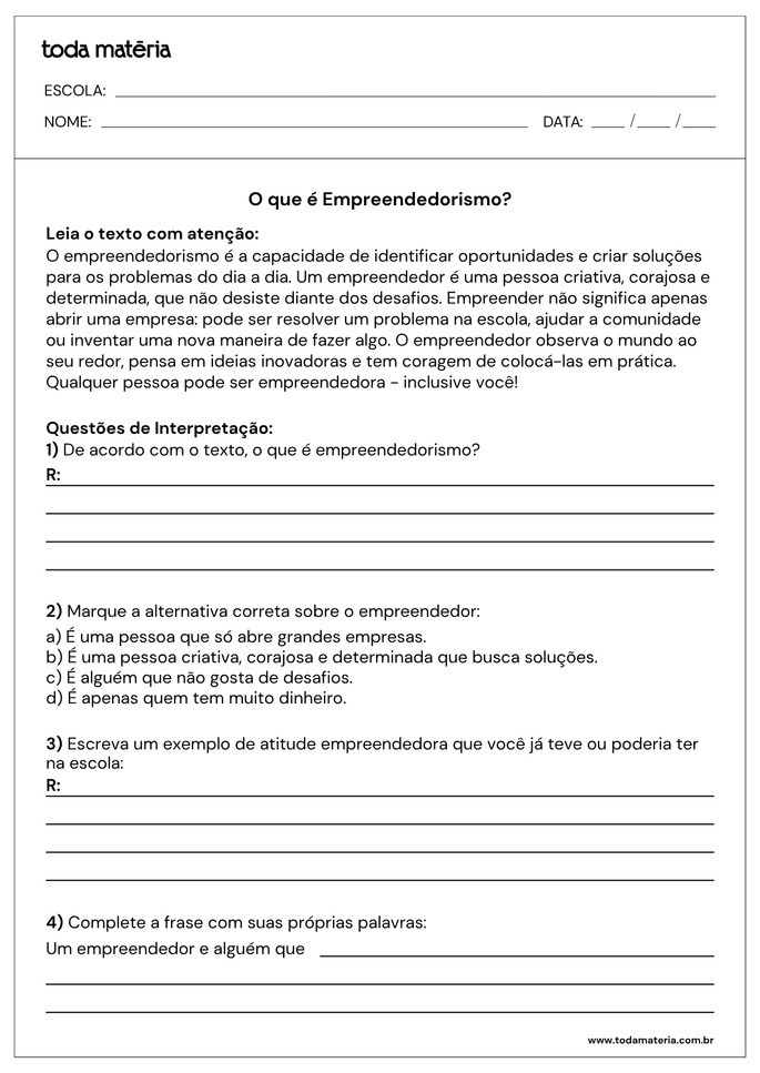 Atividades sobre empreendedorismo