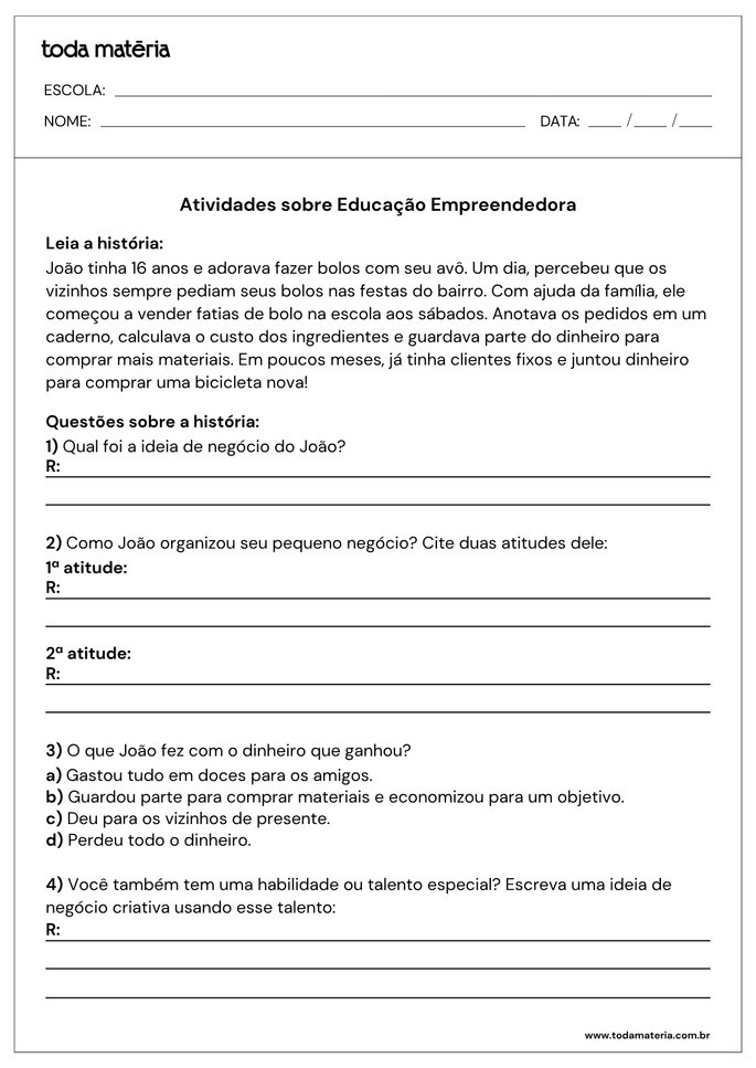 Atividades sobre empreendedorismo