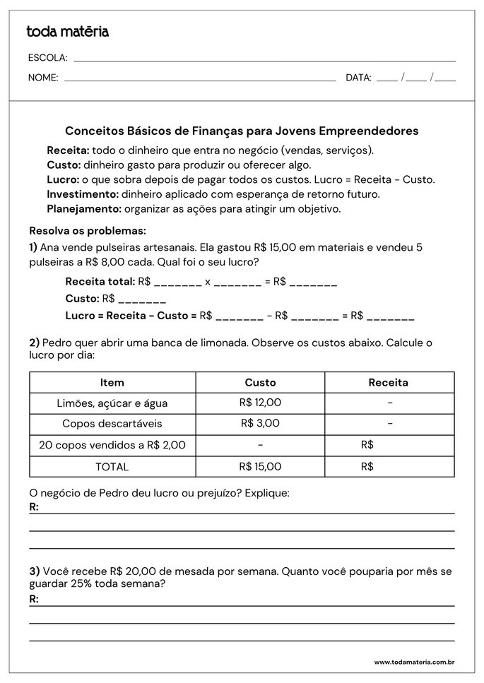 Atividades sobre empreendedorismo