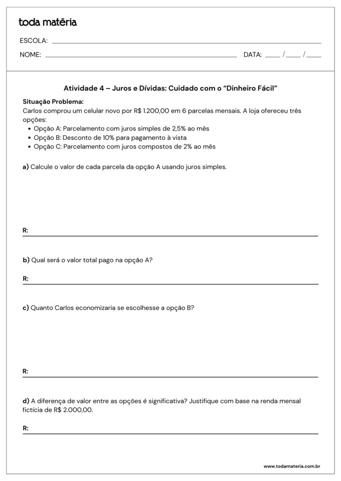 atividades-sobre-educacao-financeira-para ensino-fundamental-2-juros e dívidas