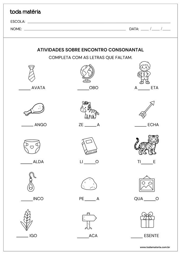 atividade de complete sobre encontro consonantal