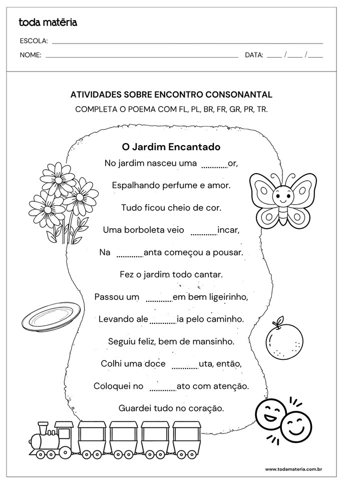 atividade de complete de poema sobre encontro consonantal