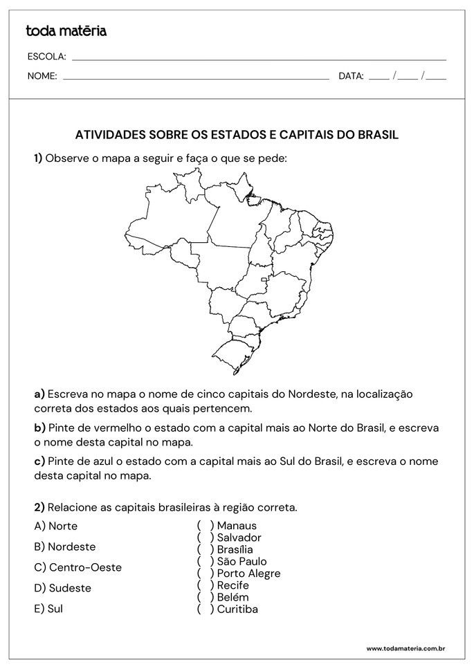 Folha de atividade 4 - Estados e capitais brasileiras