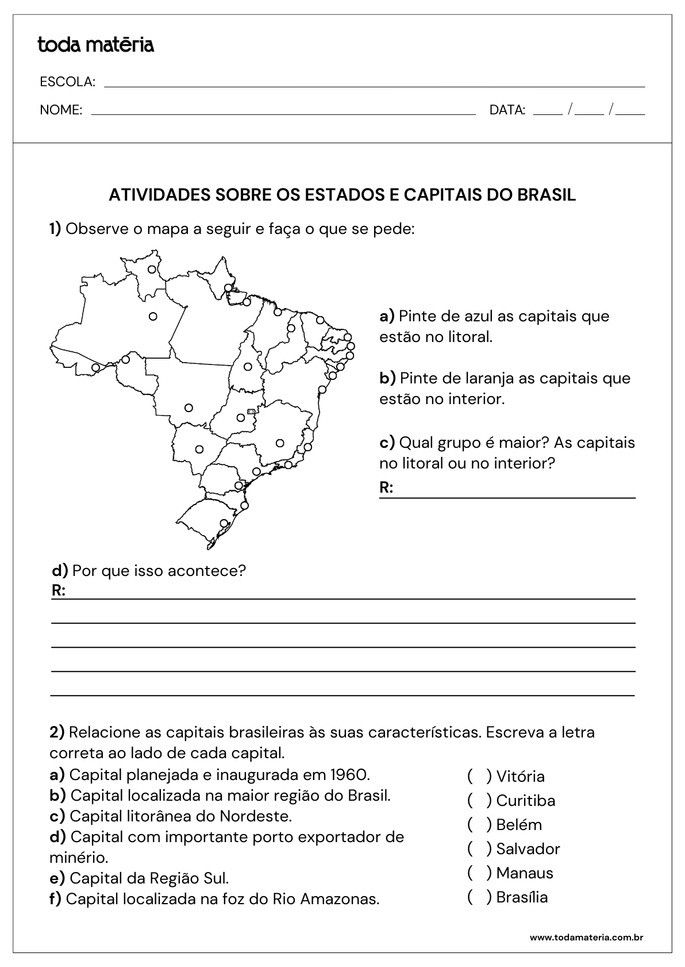 Folha de atividade 5 - Estados e capitais brasileiras