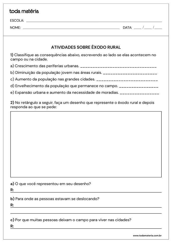 Folha de Atividades 3 - &Ecirc;xodo Rural