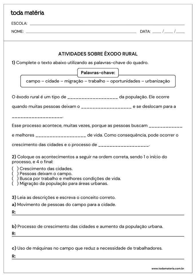 Folha de Atividades 5 - &Ecirc;xodo Rural