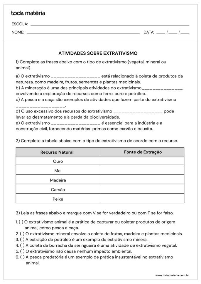 Atividade 03 sobre extrativismo