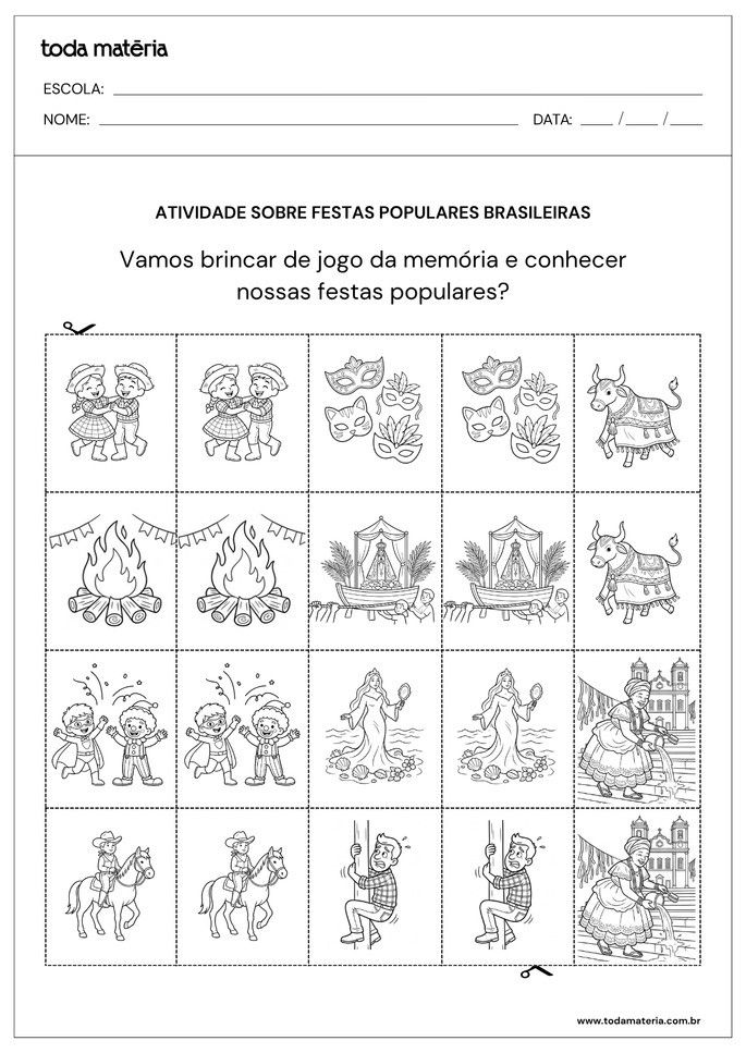 jogo da mem&oacute;ria sobre festas populares brasileiras