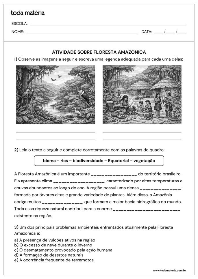 Folha de atividades 1 - Floresta Amaz&ocirc;nica