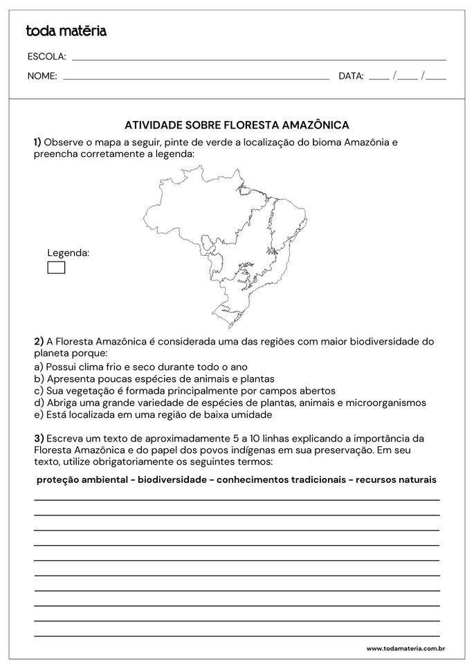 Folha de atividades 2 - Floresta Amaz&ocirc;nica
