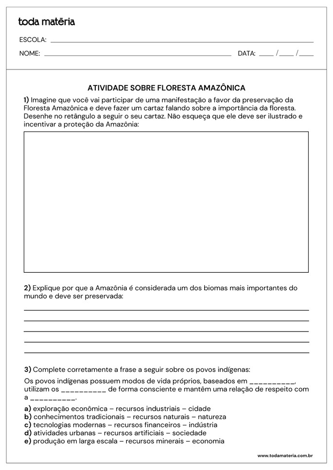 Folha de atividades 5 - Floresta Amaz&ocirc;nica