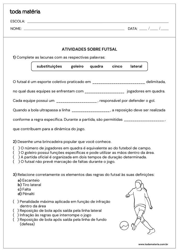 Atividade 1 sobre as regras do futsal