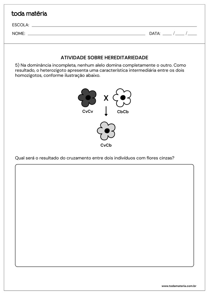 Atividade sobre hereditariedade de cruzamento de flores