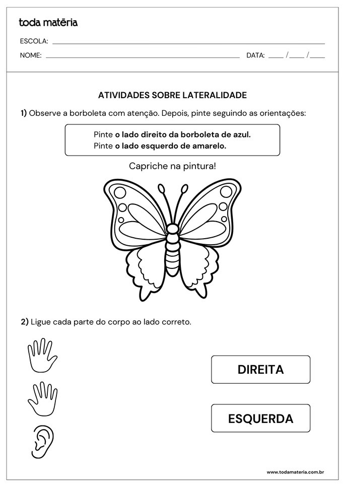 Atividades sobre lateralidade de pintar e ligar