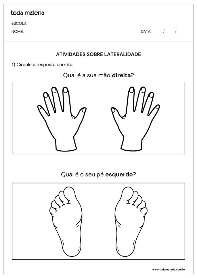 Atividades sobre lateralidade com m&atilde;os e p&eacute;s