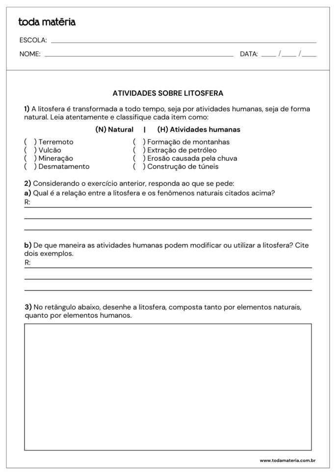 Folha de atividades 4 - Litosfera