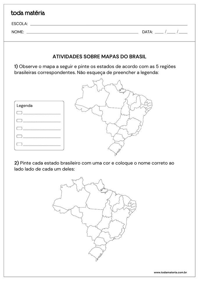 Folha de atividade 1 - Mapas do Brasil