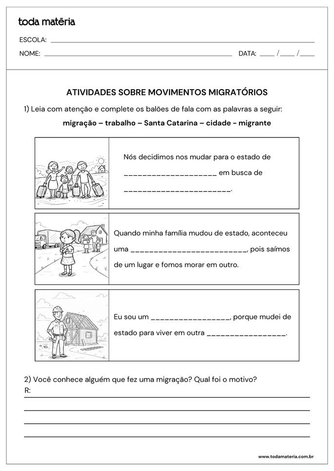 Folha de Atividade 3 - Movimentos migrat&oacute;rios